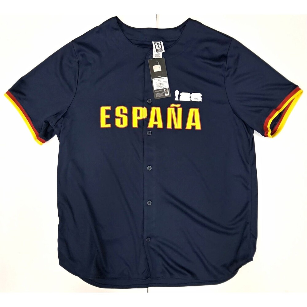 FIFA World Cup 2026 Spain Baseball Jersey Navy Blue Button Up Outerstuff XXL NWT
